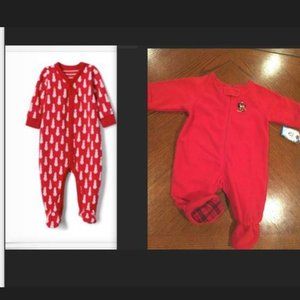 2 BABY 0-3 MONTHS ONE PIECE DISNEY FLEECE AND BABY GAP SNOWMAN RED FOOTED OUTFIT
